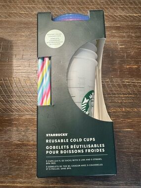 Starbucks White Cold Cups with Multicolor Straws